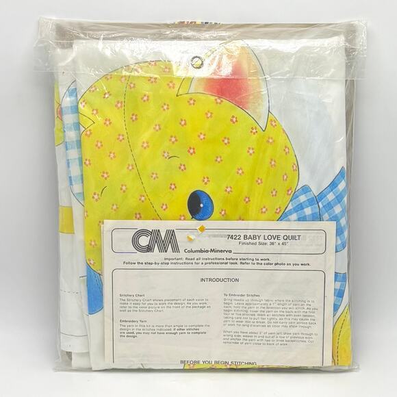 Quilted Baby Blanket Vintage Embroidery Kit Columbia Minerva Baby Love Cat Dog - Picture 2 of 6